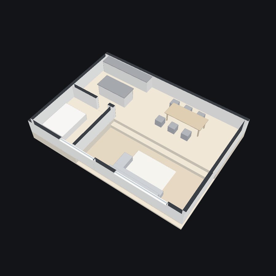The updated model, with the living room 50 cm lower
