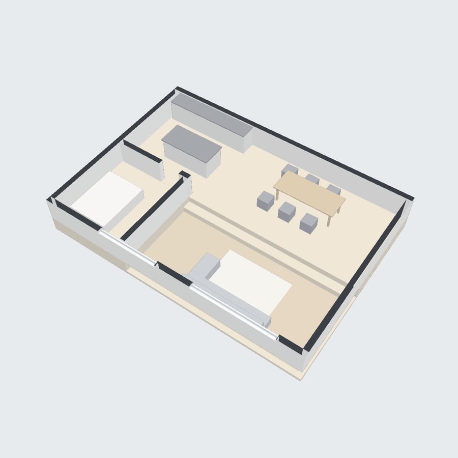 The updated model, with the living room 50 cm lower